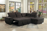 Platina 3-Pc Chocolate RAF Sectional with Pull-Out Bed