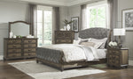 Rachelle Gray Velvet Fabric/Pecan Wood Queen Bed