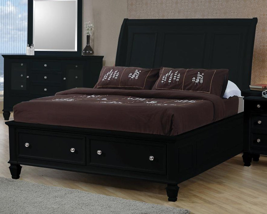 Sandy Beach 5-Pc Black Wood Queen Sleigh Storage Bedroom Set