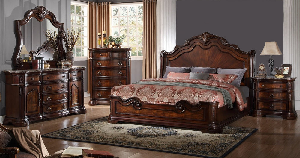 Sara Walnut Wood King Bed (Oversized)