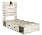 Cambeck Whitewash Wood Twin Bed with 4 Storage Drawers