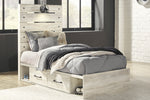 Cambeck Whitewash Wood Twin Bed with 4 Storage Drawers