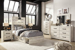 Cambeck Whitewash Wood Twin Bed with 4 Storage Drawers