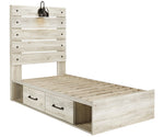 Cambeck Whitewash Wood Twin Bed with 2 Storage Drawers