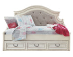 Realyn Neutral Fabric/Chipped White Wood Twin Daybed with Storage