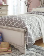 Realyn Neutral Fabric/Chipped White Wood Twin Panel Bed