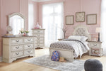 Realyn Neutral Fabric/Chipped White Wood Twin Panel Bed