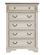 Realyn Natural Oak/Chipped White Wood 5-Drawer Chest