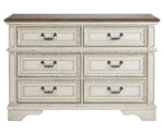 Realyn Natural Oak/Chipped White Wood 6-Drawer Dresser