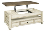 Realyn Natural Oak/Chipped White Wood Lift-Top Coffee Table