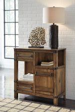 RoybeckLight Brown Wood/Bronze-Tone Metal Accent Cabinet