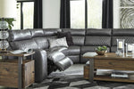 Samperstone 5-Pc Gray Faux Leather Power Recliner Sectional Sofa