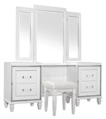 Tamsin White Metallic Wood Vanity Dresser with Mirror