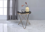 Valora Champagne Finish Metal/Black Glass Round End Table