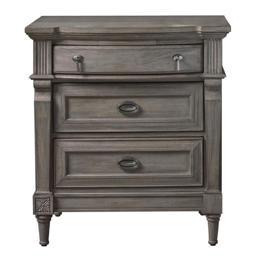 Alderwood French Grey Wood 3-Drawer Nightstand