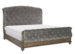 Rachelle Gray Velvet Fabric/Pecan Wood Queen Bed