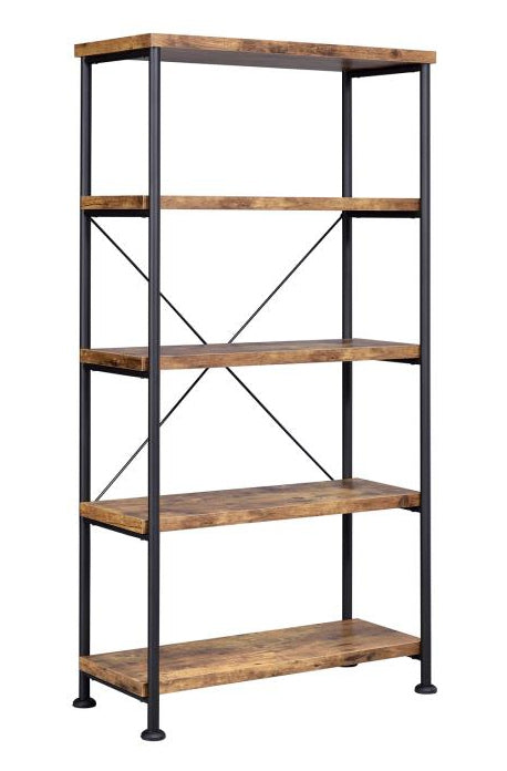 Analiese Antique Nutmeg Wood/Black Metal Bookcase