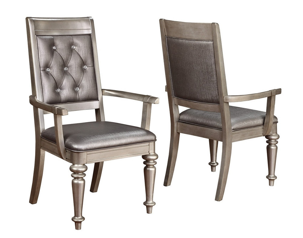 Bling Game 2 Metallic Platinum Wood/Leatherette Arm Chairs