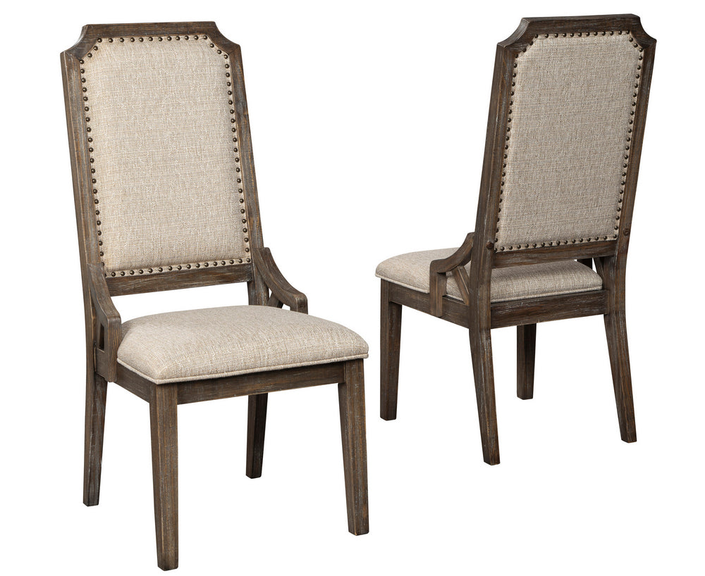 Wyndahl 2 Beige Fabric/Rustic Brown Wood Side Chairs