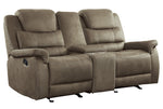 Shola Chocolate Manual Recliner Loveseat with Console