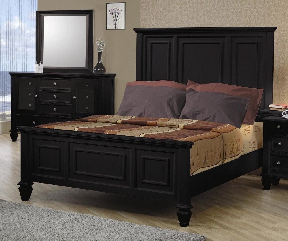 Sandy Beach Black Wood Queen Panel Bed