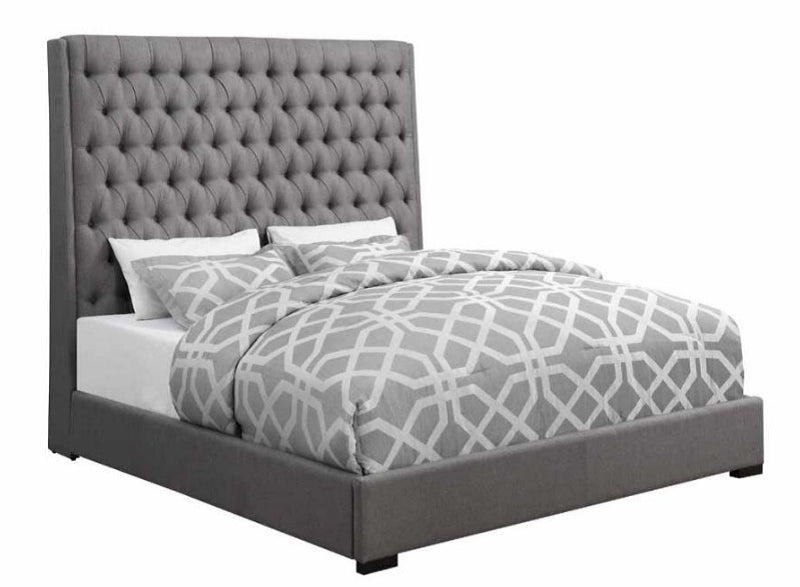 Camille Grey Fabric Queen Bed with Extra Tall Headboard