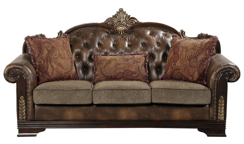 Croydon Brown Vinyl/Fabric Tufted Sofa