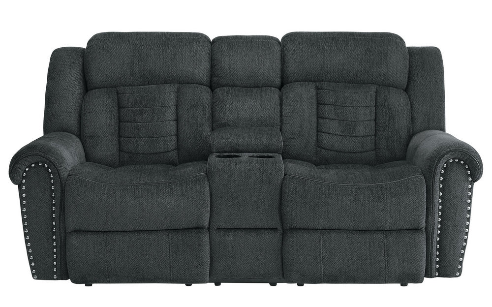 Nutmeg Charcoal Manual Recliner Loveseat with Console