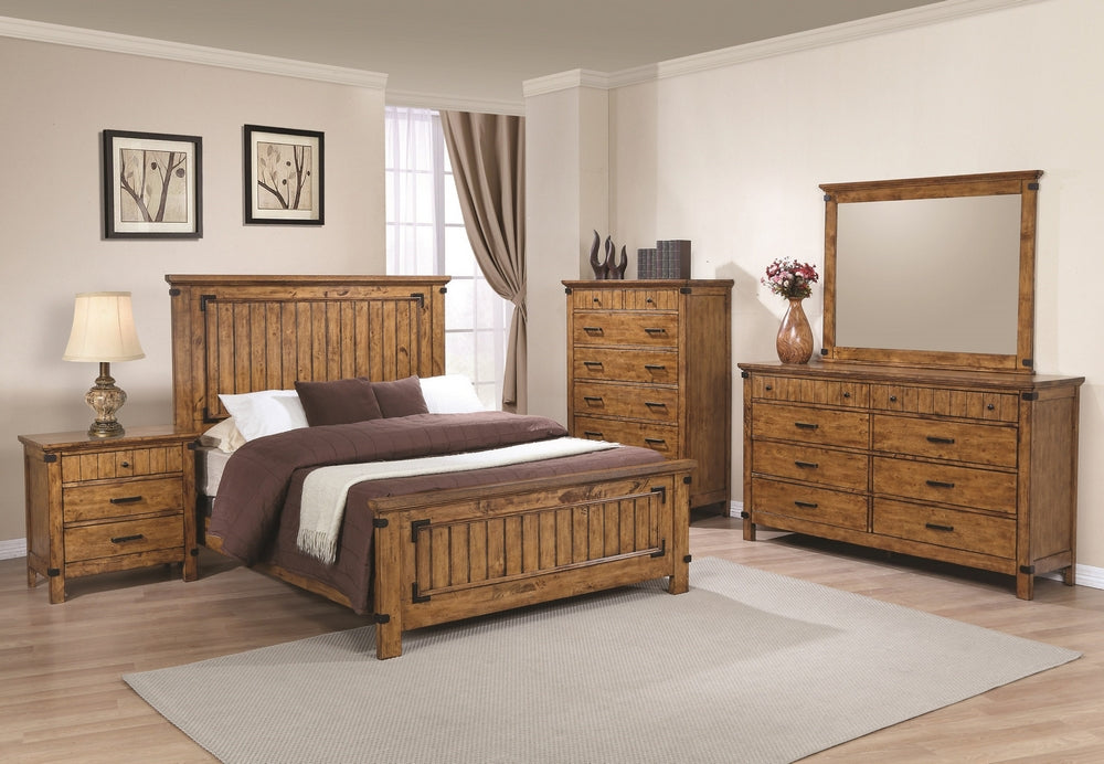 Brenner 5-Pc Rustic Honey Wood Full Panel Bedroom Set