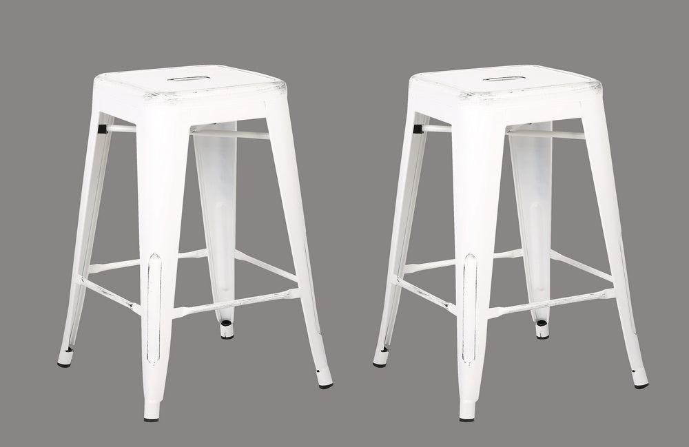 Clelia 2 Distressed White Metal Counter Height Stools