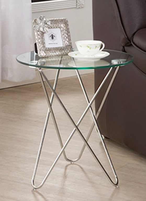 Fiore Clear Glass/Silver Metal Round Side Table