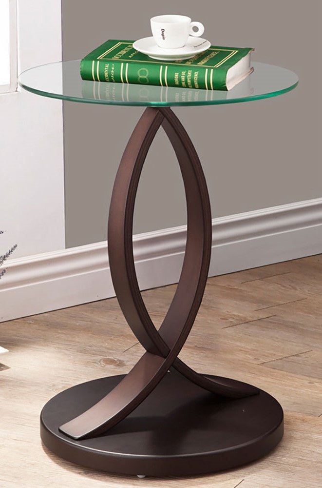 Dana Espresso Wood/Clear Glass Round Table