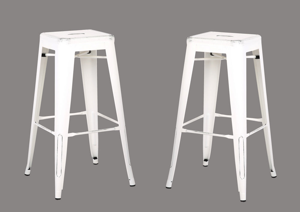 Clelia 2 Distressed White Metal Bar Stools