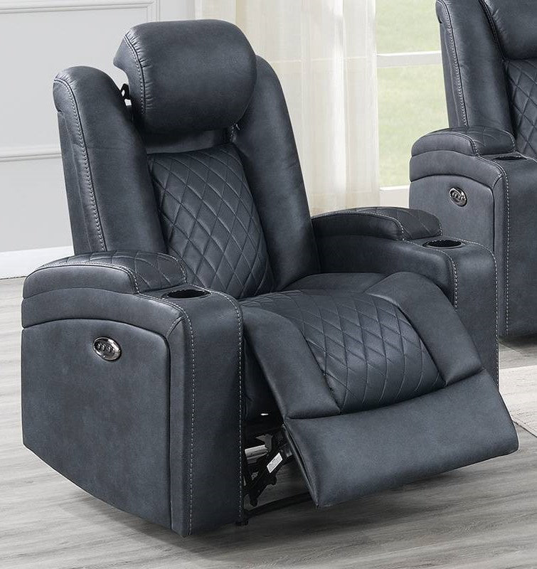 Allyson Ink Blue Breathable Leatherette Power Recliner