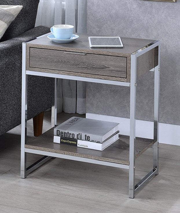 Lettie Rustic Grey Wood/Chrome Metal End Table