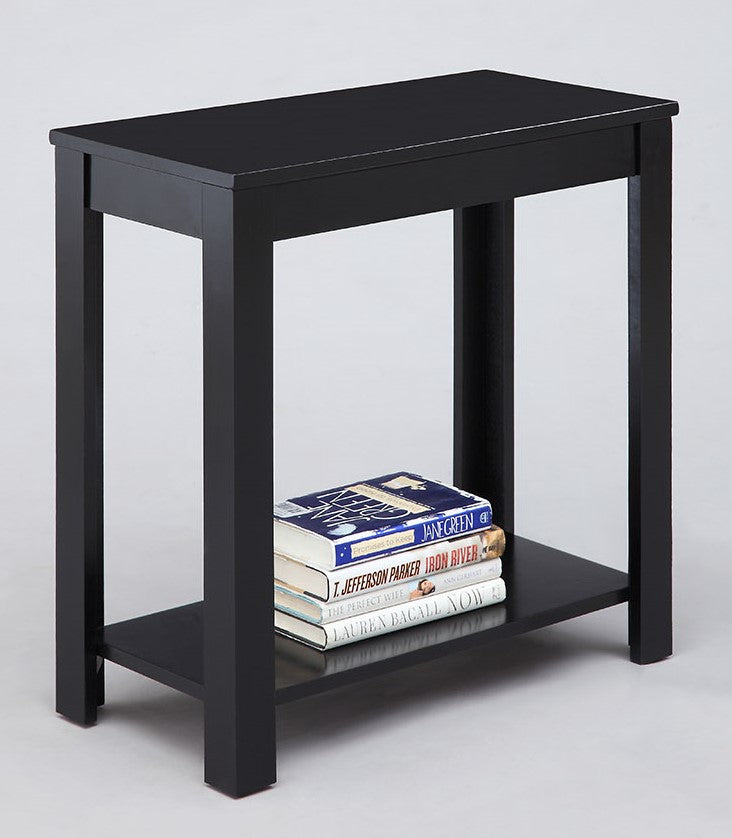 Tahnee Black Wood Chair Side Table with Bottom Shelf