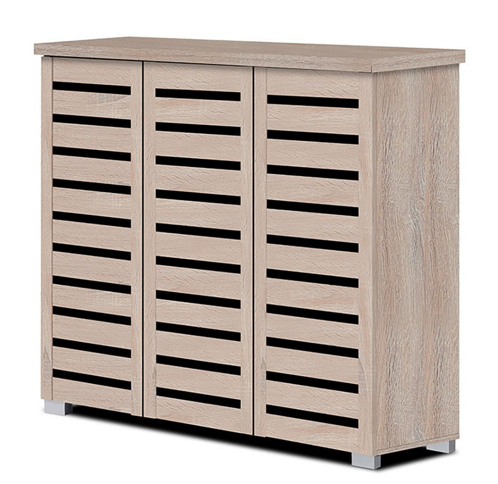 Amity Natural Finish Wood Shoe Cabinet w/3 Doors