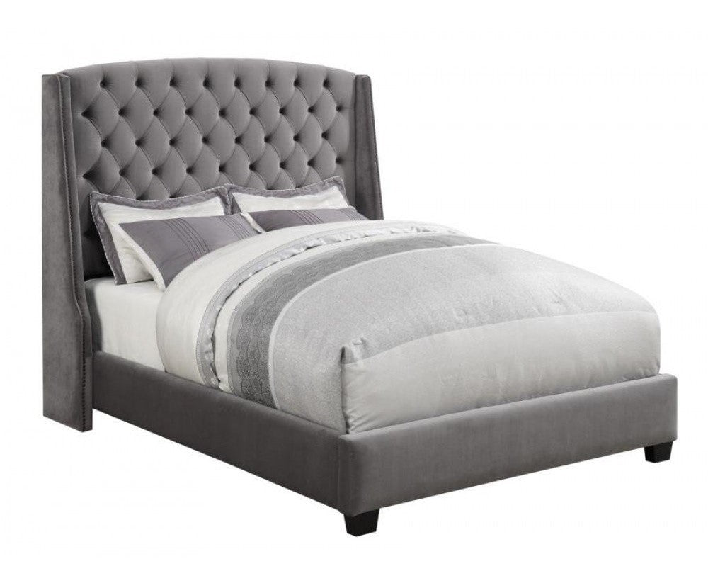 Pissarro Grey Velvet Upholstered Cal King Bed (Oversized)