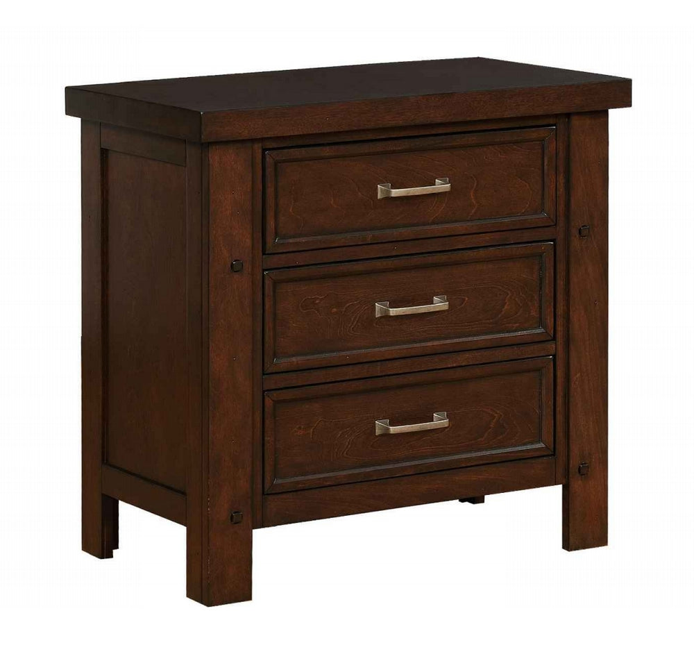 Barstow Pinot Noir Wood 3-Drawer Nightstand