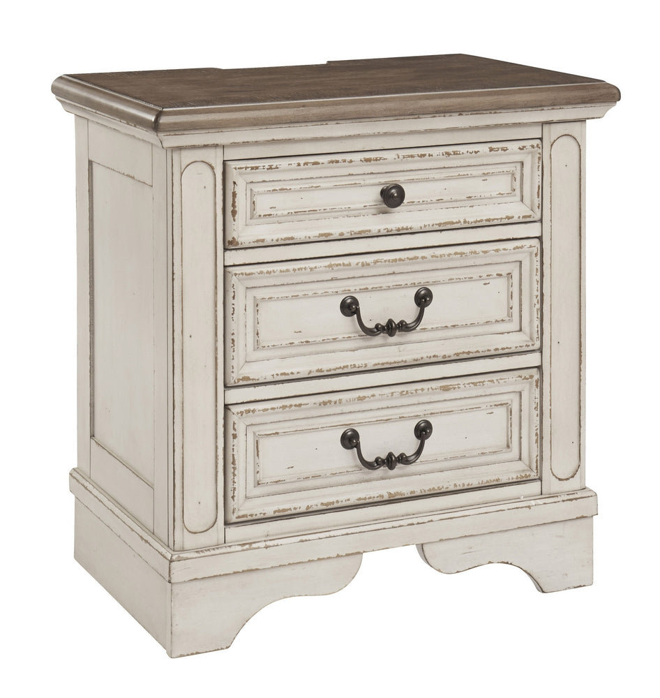 Realyn Natural Oak/Chipped White Wood 3-Drawer Nightstand