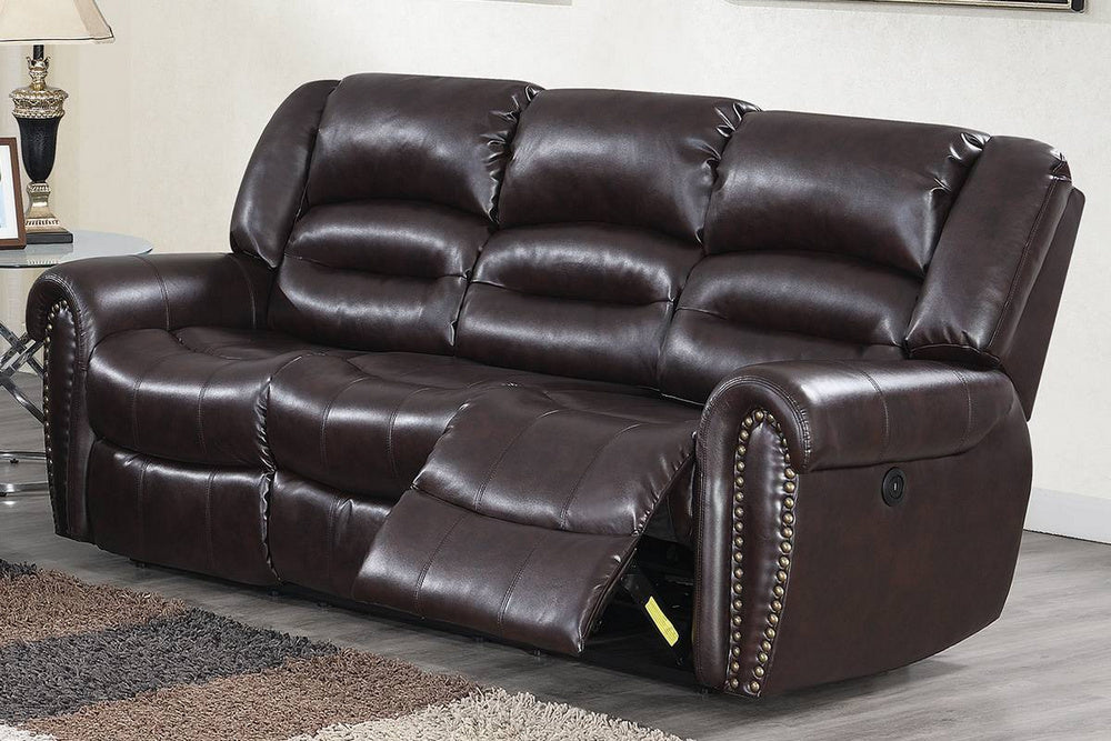 Johna Brown Bonded Leather Power Recliner Sofa