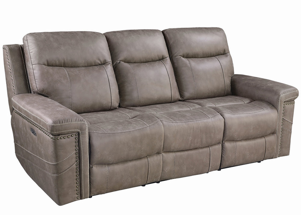 Wixom Taupe Faux Suede 2xPower Recliner Sofa (Oversized)