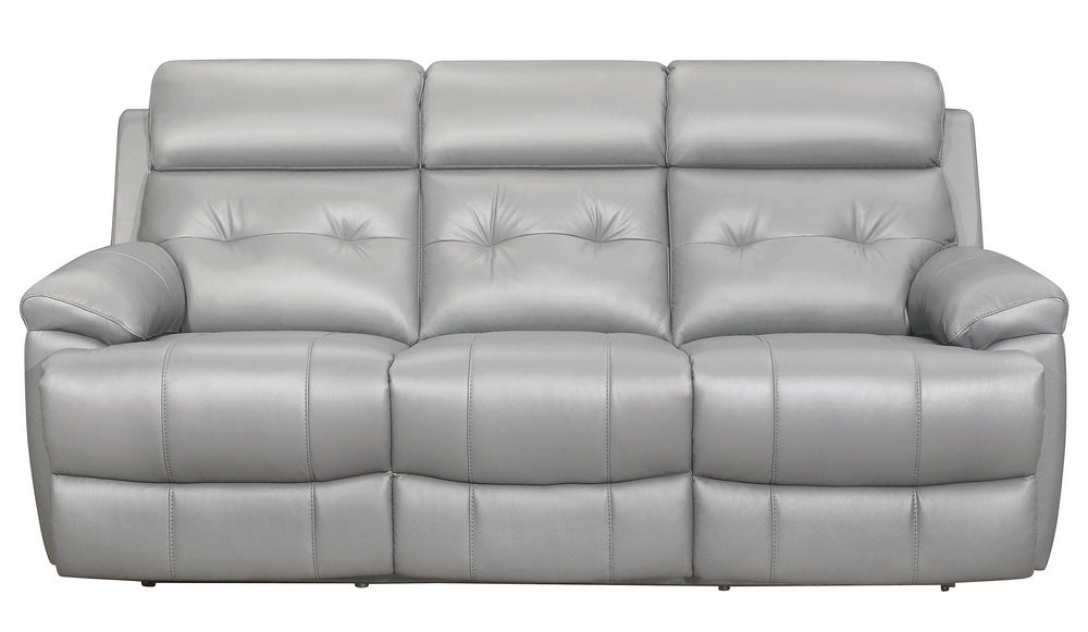 Lambent Silver-Gray Leather Manual Recliner Sofa