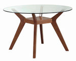 Paxton 48" Clear Glass/Nutmeg Wood Round Dining Table