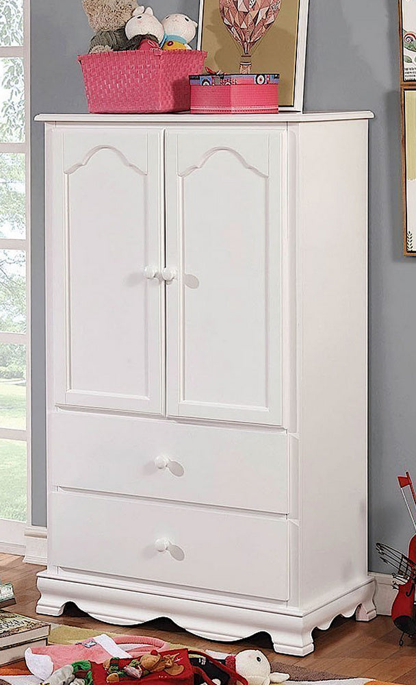 Dani White Wood Armoire with 2 Drawers