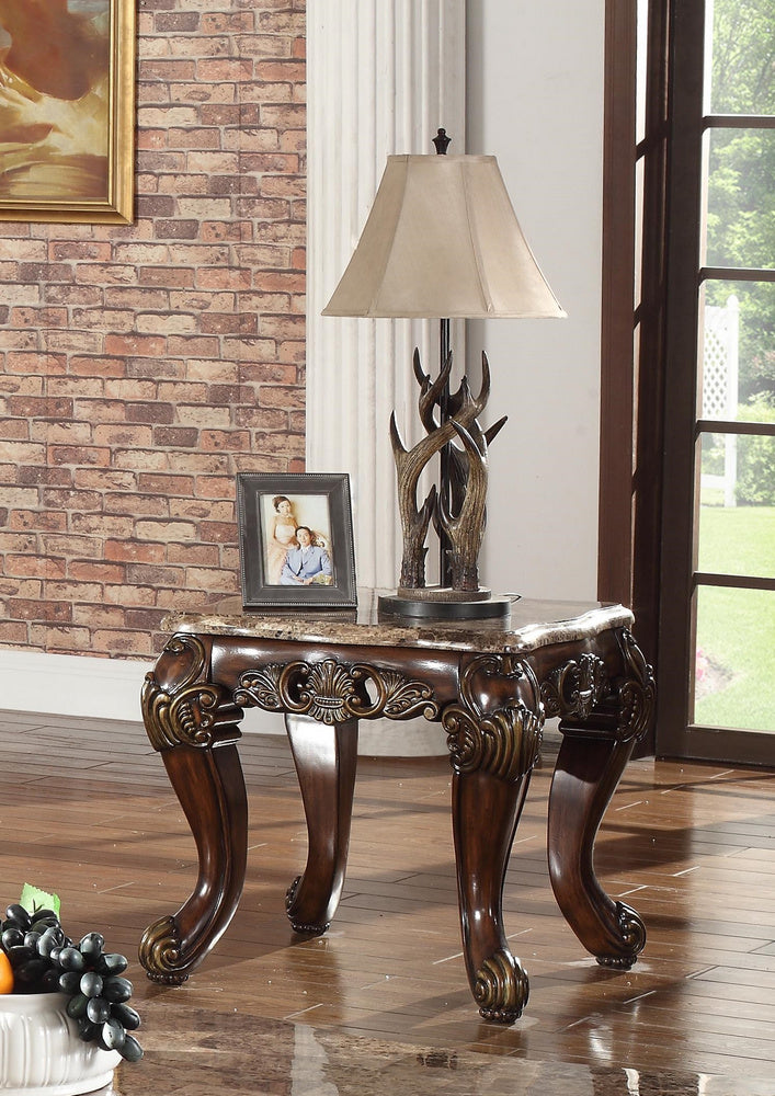 Vanna Brown Wood/Marble Top End Table