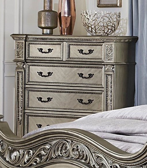 Catalonia Platinum Gold Wood 5-Drawer Chest