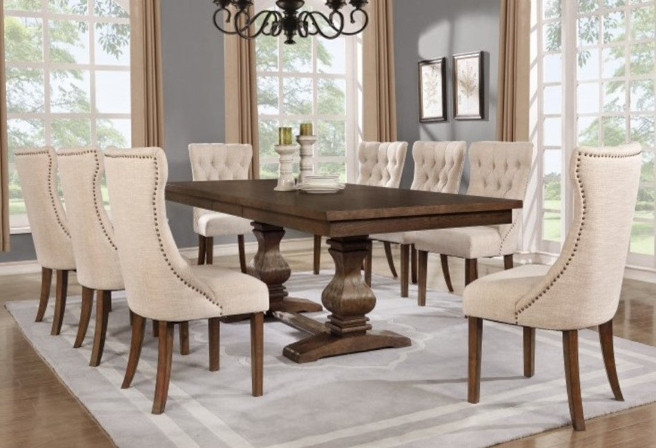 Anelie 9-Pc Walnut Wood Dining Table Set