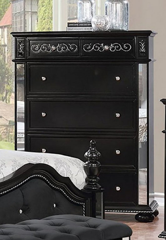 Azha Glam Black Wood 5-Drawer Chest