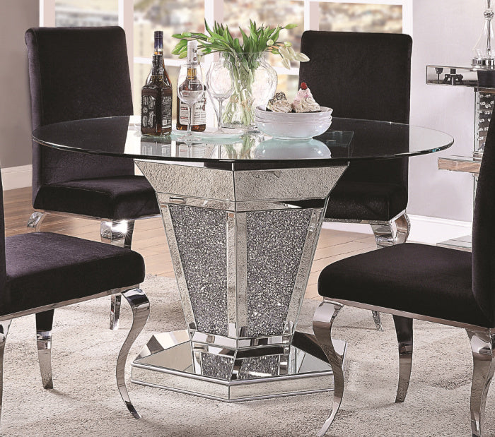 Noralie Mirrored/Clear Glass Round Dining Table